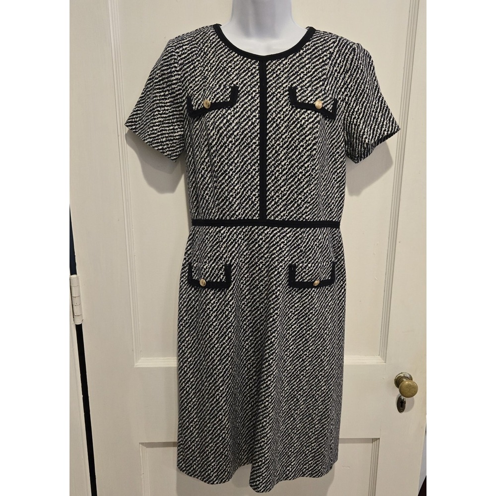 Talbots Women's Knee Length Irregular Stripes Black Trim Classy Old Money Size 2